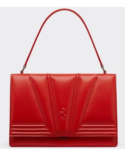 Ferrari Leather Gt Bag With Top Handle And 3d Motifs - Red
