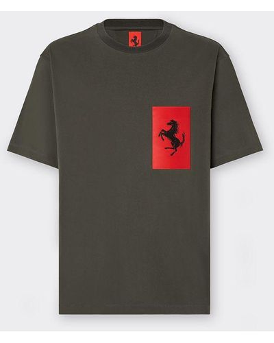 Ferrari Cotton T-shirt With Prancing Horse Pocket - Green