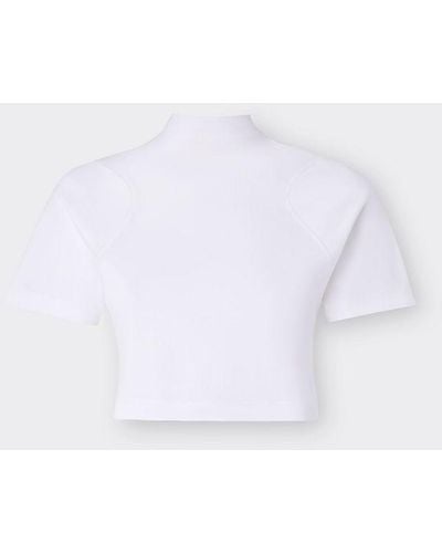 Ferrari Cropped T-shirt In Single Color Jersey - White