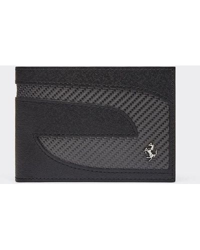 Ferrari Leather Horizontal Bifold Wallet With Carbon Fiber Insert - Black