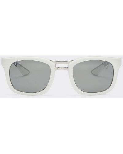 Ferrari White/light Carbon Ray-ban For Scuderia Rb8362mf Sunglasses With Silver Mirrored Gray Lenses