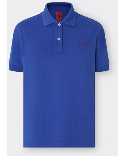 Ferrari Cotton Polo Shirt With Silicone Logo - Blue