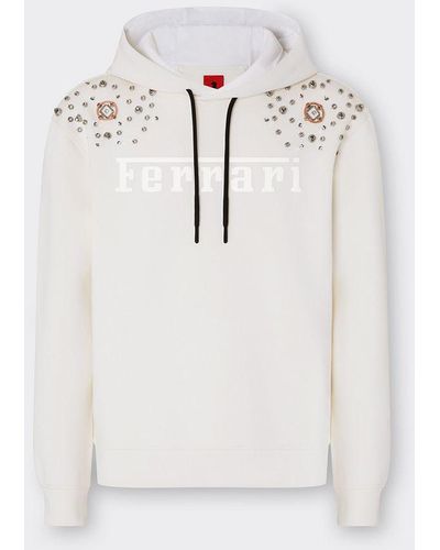 Ferrari Scuba Fabric Sweatshirt With Metallic Accents And Logo - White