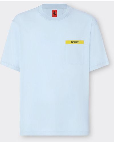 Ferrari Camiseta De Algodón Con Detalle En Contraste - Azul