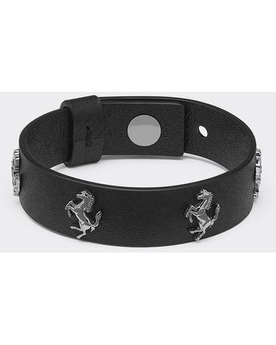 Ferrari Leather Bracelet With Metal Prancing Horse Studs - Black