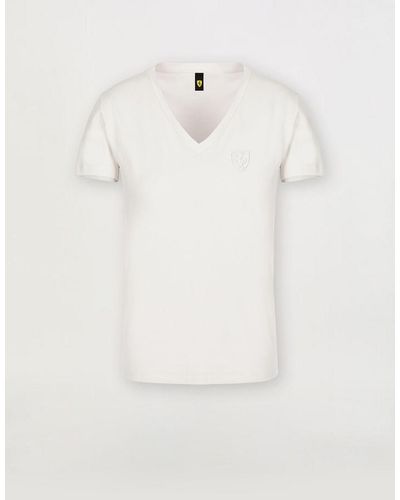 Ferrari T-shirt Aus Bio-baumwolle Mit -wappen - Weiß