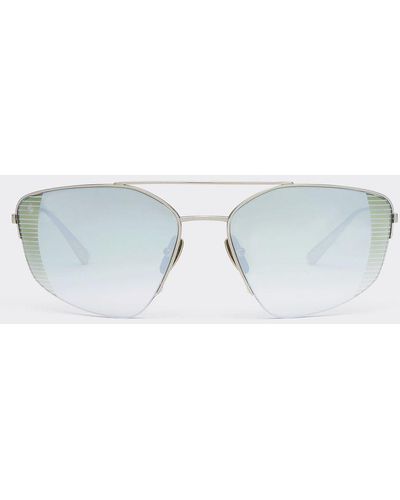 Ferrari Sunglasses In Silver Titanium With Green Gradient Mirrored Lenses - Metallic
