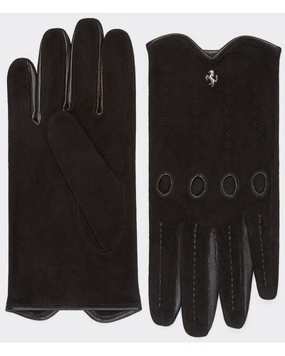Ferrari Nappa Leather And Suede Driving Gloves - Black