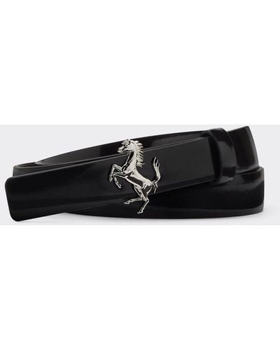 Ferrari Brushed Leather Belt With Prancing Horse - Black