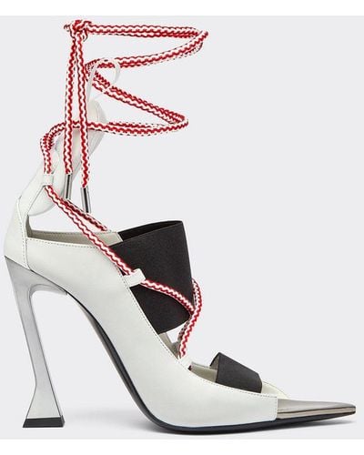 Ferrari Leather Sandal With Crossover Cord Laces - White