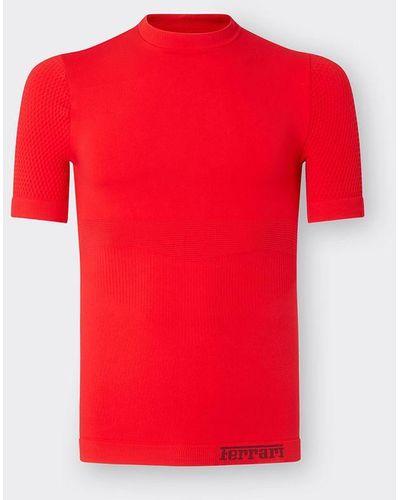 Ferrari Short Sleeve Cotton Sweater In Technical Fabric - Red