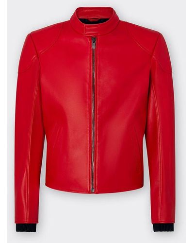 Ferrari Leather Jacket With Padded Shoulders - Red