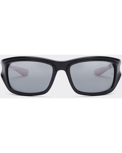 Ferrari Ray-ban For Scuderia Rb4405m Black/red With Ombré Silver Mirrored Grey Lenses - White