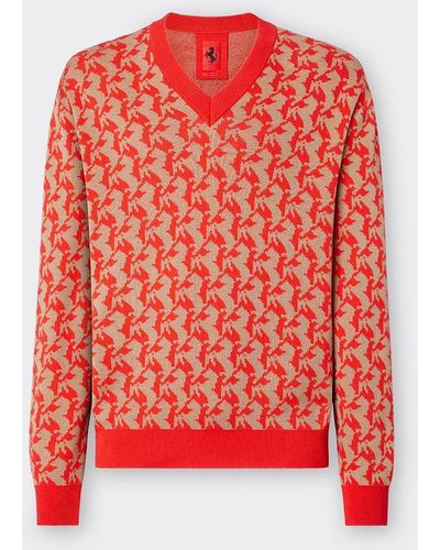 Ferrari Silk And Cotton Sweater With Prancing Horse Design - Red