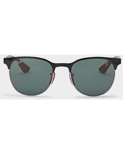 Ferrari Black On Silver Ray-ban Sunglasses X Scuderia 0rb8327m With Dark Green Lenses - Metallic