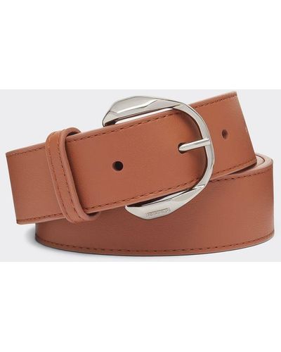 Ferrari Leather Belt With Prancing Horse - Brown