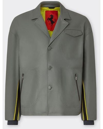 Ferrari Leather Blouson Jacket With 3d Ribbon - Grey