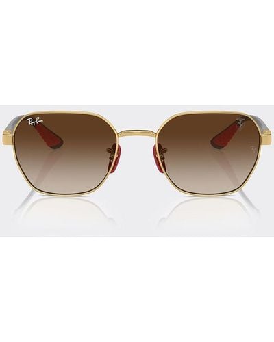 Ferrari Ray-ban For Scuderia 0rb3794m Golden Sunglasses With Brown Gradient Lenses - White
