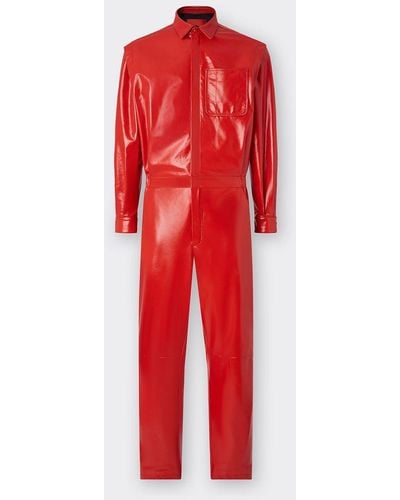 Ferrari Jumpsuit In Pelle Effetto Specchio - Rosso