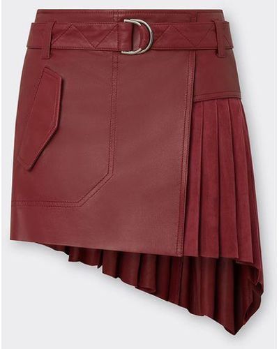 Ferrari Pleated Suede And Leather Skirt - Red