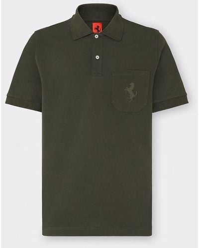 Ferrari Cotton Piqué Polo Shirt With Prancing Horse - Green