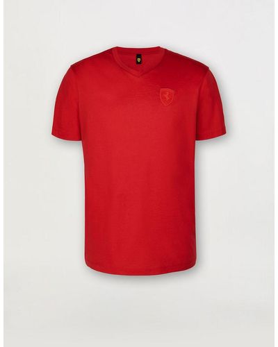 Ferrari T-shirt Aus Merzerisierter Baumwolle Mit -wappen - Rot