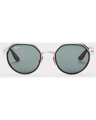 Ferrari Silver Ray-ban Sunglasses X Scuderia Rb3703m With Dark Green Lenses - Natural