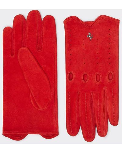 Ferrari Guantes De Conducción De Napa Y Ante - Rojo