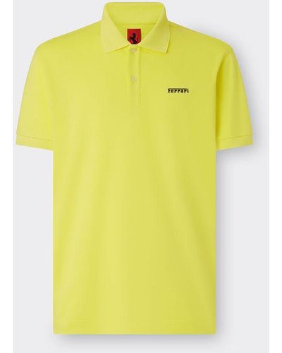 Ferrari Short-sleeve Cotton Polo Shirt With Logo - Yellow