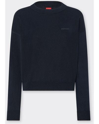 Ferrari Cotton And Silk Sweater With Logo - Blue