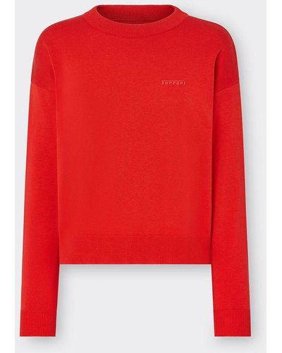 Ferrari Cotton And Silk Jumper With Logo - Red