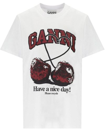 Ganni T-shirt relaxed cherry bianca - Bianco