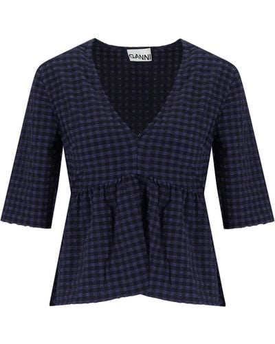 Ganni E peplum bluse - Blau