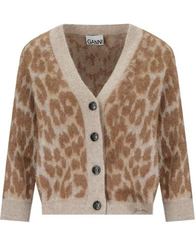 Ganni Animal print jacquard cardigan - Braun