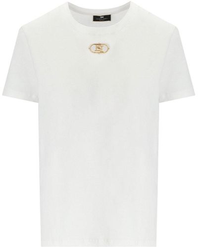 Elisabetta Franchi T-shirt in jersey con logo gesso - Bianco