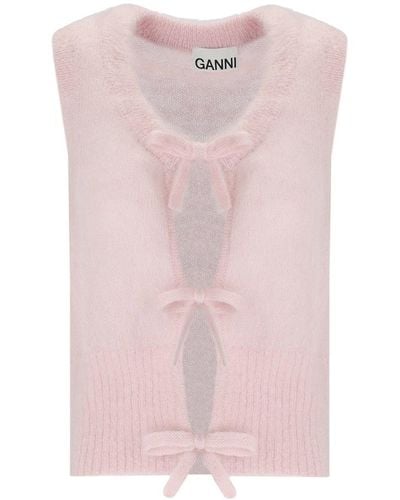 Ganni Pink Sleeveless Cardigan With Bows