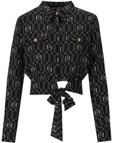 Elisabetta Franchi Monogram und butter crop hemd - Schwarz