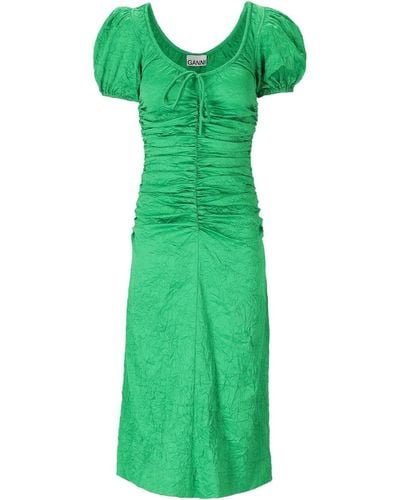 Ganni Green Satin Midi Dress