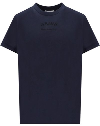 Ganni T-shirt relaxed o-neck - Bleu