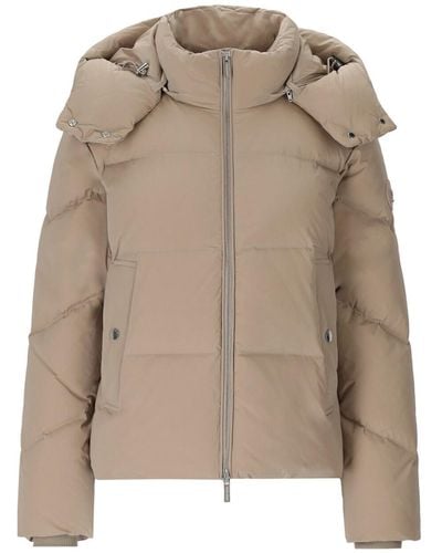Woolrich Alsea Taupe Short Hooded Down Jacket - Natural