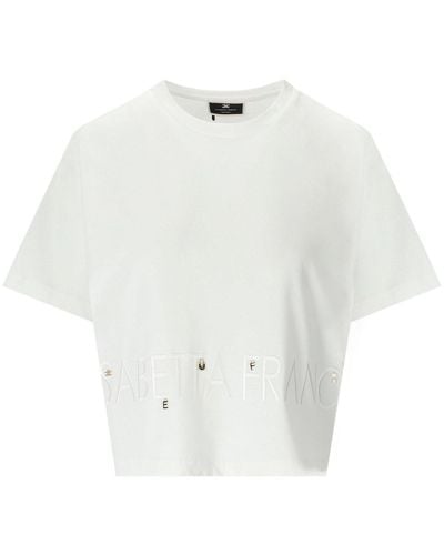 Elisabetta Franchi T-shirt oversize con logo gesso - Bianco