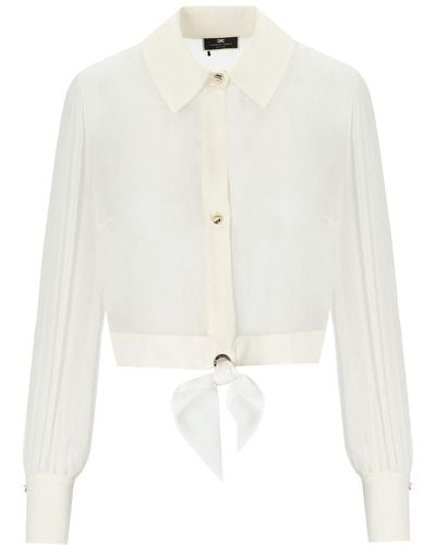 Elisabetta Franchi Ivory Cropped Shirt With Knot - White