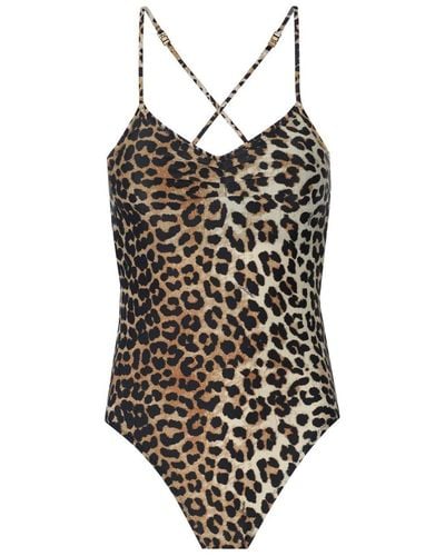 Ganni Leopard-print Swimsuit - Brown
