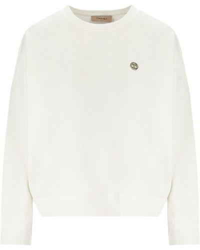 Twin Set Creme sweatshirt mit logo - Weiß