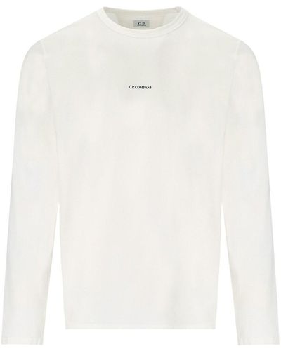 C.P. Company Brushed Jersey White Long Sleeved T-shirt With Logo