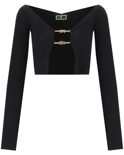 Elisabetta Franchi Cropped Vest Met Logo Detail - Zwart