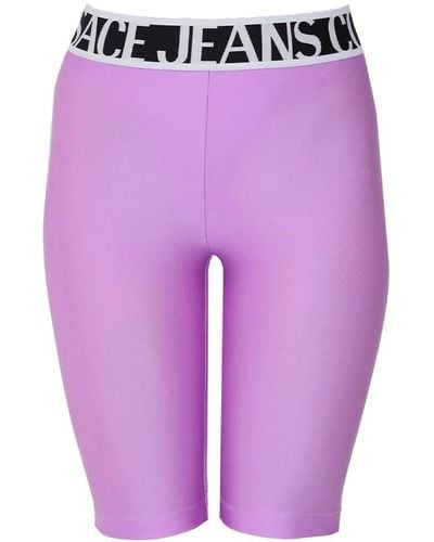 Versace Lilac Biker Shorts With Logo - Purple