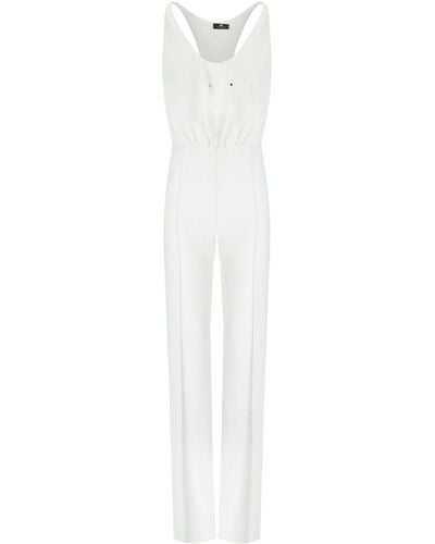 Elisabetta Franchi Elfenbein jumpsuit mit gesticktem logo - Weiß
