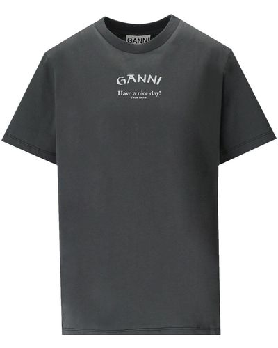 Ganni T-shirt en coton biologique à logo imprimé - Noir