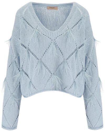 Twin Set Jumper With Feathers - Blue